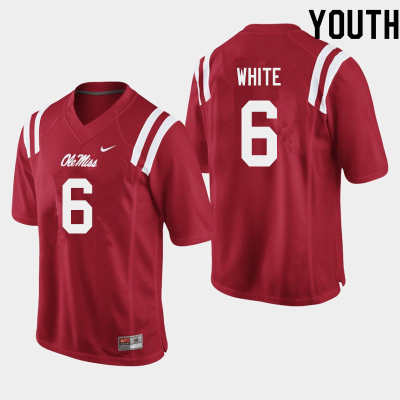 Kam'Ron White Ole Miss Rebels NCAA Youth Red #6 Stitched Limited College Football Jersey XGF8158SN